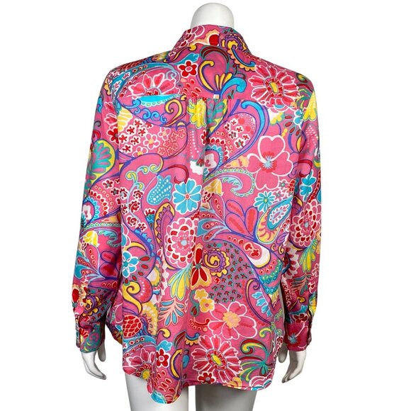 Talbots Plus Floral Button Down Shirt Womens Size X (14W-16W) Cotton Long Sleeve - Picture 3 of 6